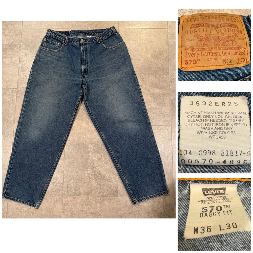 Vintage 90's Levi's 570 Baggy Fit Skater Grunge 1998 Y2K Denim Jeans 36x30